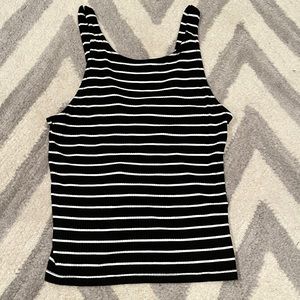Black and White Striped Tank with Tie Back